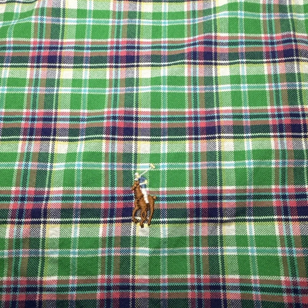 Ralph Lauren Slim Fit Men's SZ L Short Sleeve Button Down Shirt Plaid Flesh Pony